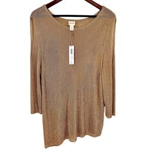 NEW NWT Chicos XL 3 Gold Metal Cold Shoulder Sweater Formal Blouse Shirt Top